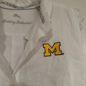 NWT White 100% Linen Tommy Bahama University of Michigan White Sleeveless Shirt